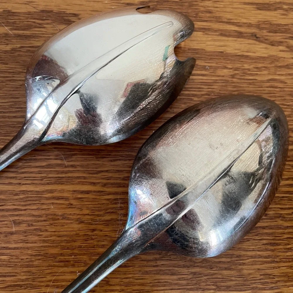 Silver-Plated Salad Serving‎ Spoon Set ITALY Unbranded Tarnished Distressed READ